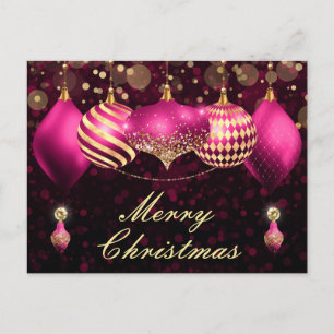 Pink and Gold Christmas Baubles Ornaments Holiday Postcard