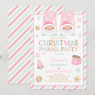 Pink And Gold Christmas Pajama Birthday Party Invitation