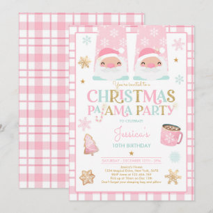 Pink And Gold Christmas Pajama Birthday Party Invitation