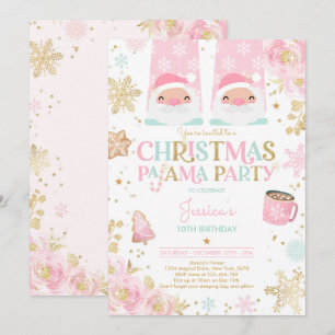 Pink And Gold Christmas Pajama Birthday Party Invitation