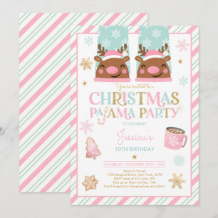 Pink And Gold Christmas Pajama Birthday Party Invitation