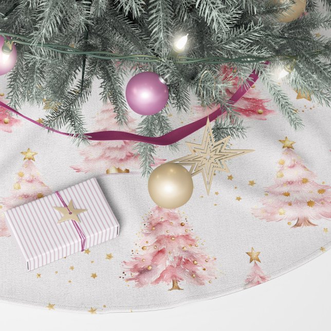 Pink and Gold Christmas Trees  Brushed Polyester Tree Skirt (Pink Christmas Tree Skirt)