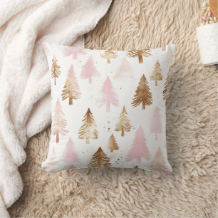 Pink and Gold Christmas Trees Cushion