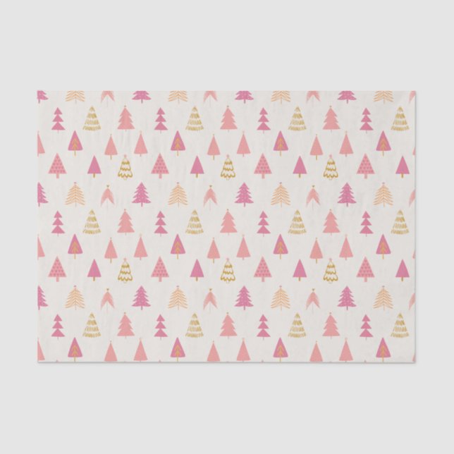 Pink and Gold Christmas Trees  Tissue Paper (Front)