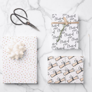 Pink and Gold Class of Graduation Wrapping Paper Sheet