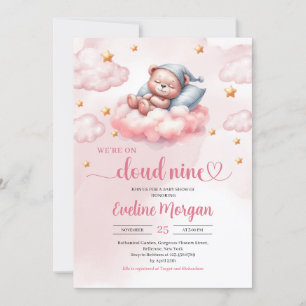 Pink and gold cloud nine girl baby shower invitation