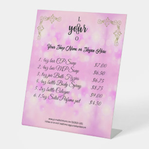 Pink and Gold Company Logo Price List Market Pedestal Sign