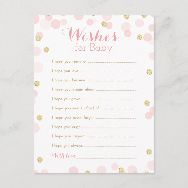 Pink and Gold Confetti Baby Shower Wishes Postcard (Front)