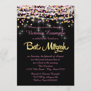 Pink and Gold Confetti Bat Mitzvah Invitation