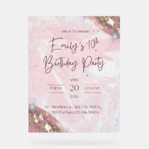 Pink and Gold Confetti Birthday Party Invitation
