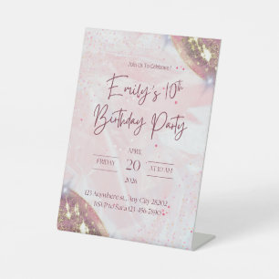 Pink and Gold Confetti Birthday Pe Pedestal Sign