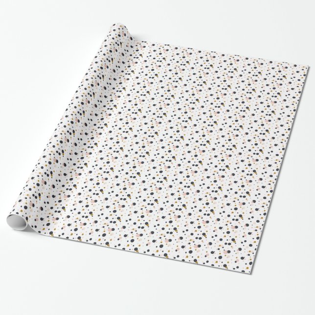 Pink and Gold Confetti Dots Wrapping Paper (Unrolled)