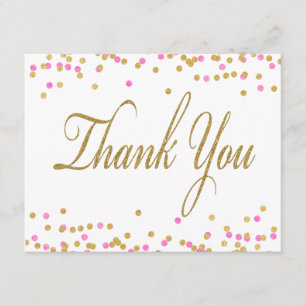 Pink and Gold Confetti Thank You Cards