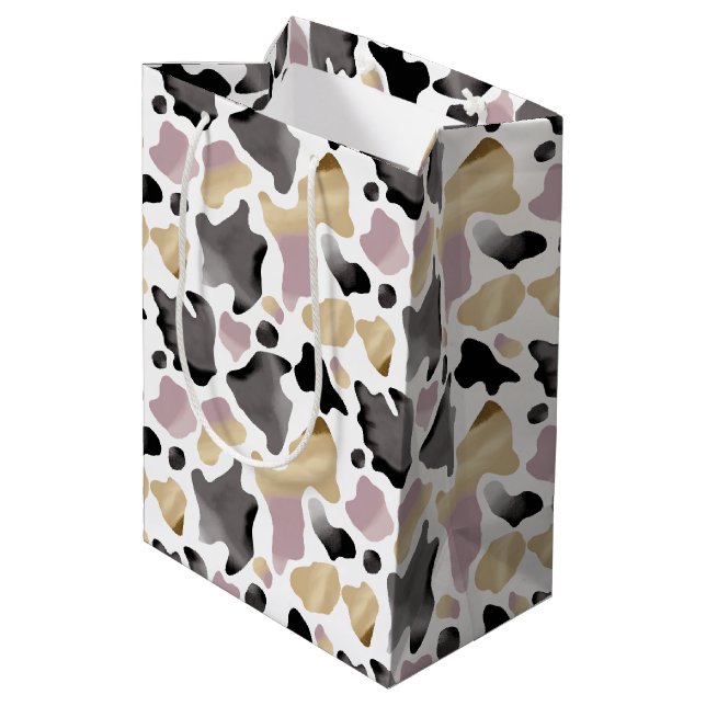 Pink and Gold Cow Print Birthday Gift Bag (Back Angled)
