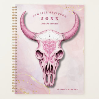 Pink and Gold Cow Skull Personal Planner