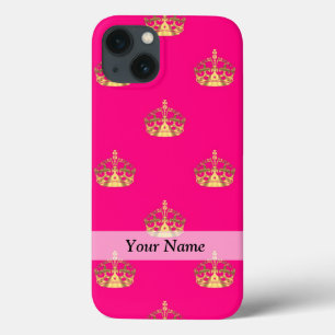 Pink and gold crown pattern iPhone 13 case