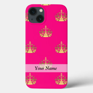 Pink and gold crown pattern iPhone 13 case