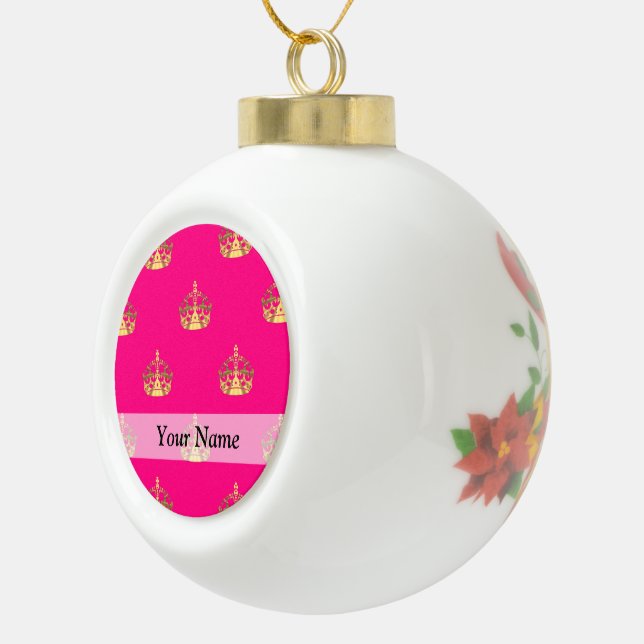 Pink and gold crown pattern ceramic ball christmas ornament (Right)