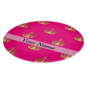 Pink and gold crown pattern cutting board