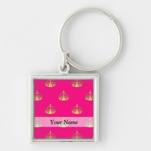 Pink and gold crown pattern key ring