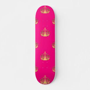 Pink and gold crown pattern skateboard