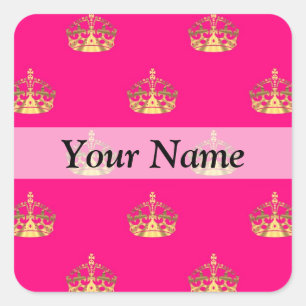 Pink and gold crown pattern square sticker