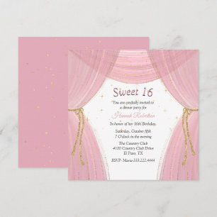 Pink and Gold Curtain Sweet 16 Invitation