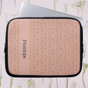 Pink and Gold Damask Personalized Laptop Sleeve