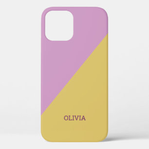 Pink and Gold Diagonal With Name or Without iPhone 12 Case