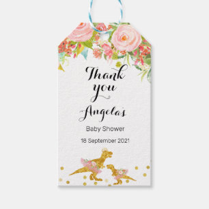 Pink and Gold Dino Modern Thank You Tag