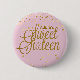 Pink and Gold Dot Sweet Sixteen Button