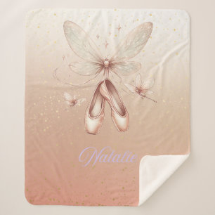 Pink and Gold Dragonfly & Ballet Slippers Sherpa Blanket