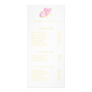Pink and Gold Elegant Butterfly Salon Price List Rack Card