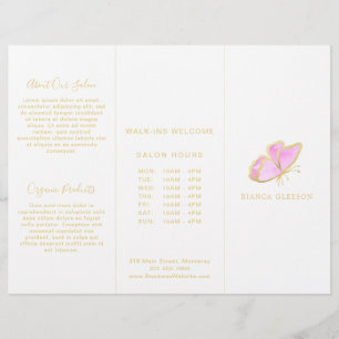 Pink and Gold Elegant Butterfly Trifold Brochure