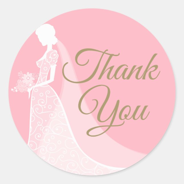 Pink and Gold Elegant Lace Gown Bridal Shower Classic Round Sticker (Front)