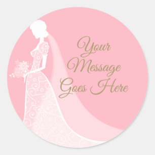 Pink and Gold Elegant Lace Gown Bridal Shower Classic Round Sticker