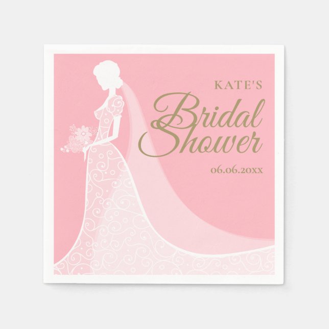 Pink and Gold Elegant Lace Gown Bridal Shower Napkin (Front)