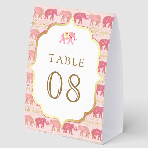 Pink and Gold Elephant Indian Wedding Table Number