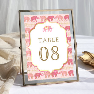 Pink and Gold Elephant Indian Wedding Table Number