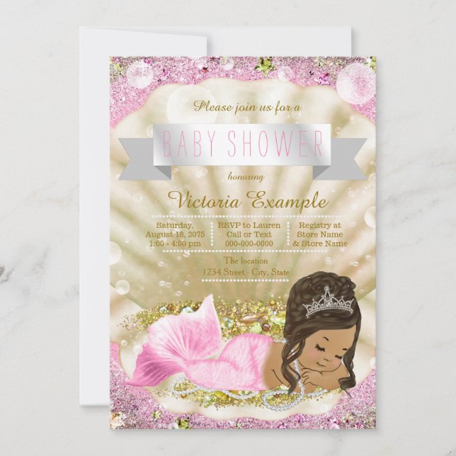 Pink and Gold Ethnic Mermaid Baby Shower Invitation (Front)