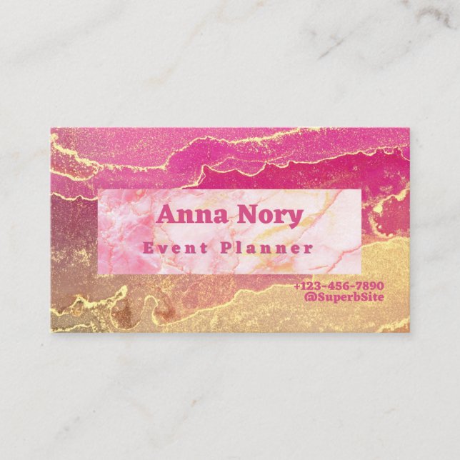 Pink And Gold Event Planner Business Card (Front)