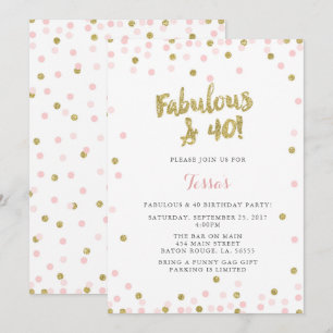 Pink and Gold Fabulous & 40 Birthday Invitations
