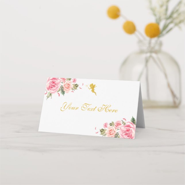 Pink and Gold Fairy Theme Place Card (Front)