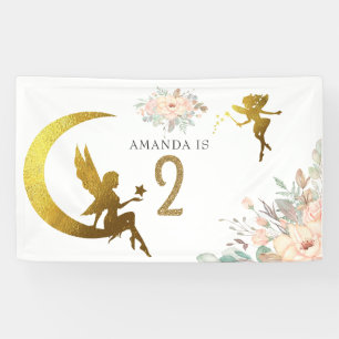 Pink and Gold Fairy themed Girl 2nd Birthday Party Banner