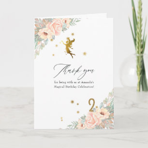 Pink and Gold Fairy themed Girl 2nd Birthday Party Thank You Card