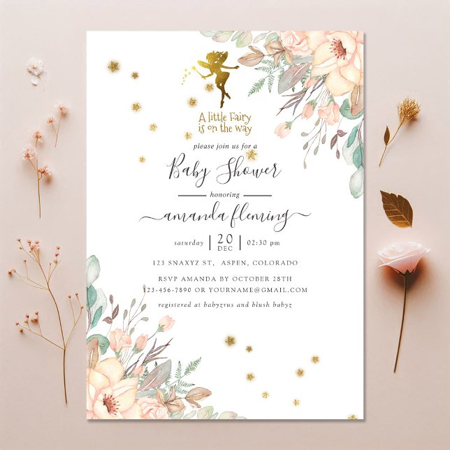 Pink and Gold Fairy themed Girl Baby Shower Invitation (Pink and Gold Fairy themed Girl Baby Shower Invitation)