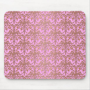 Pink and Gold Fancy Damask Pattern Mouse Mat