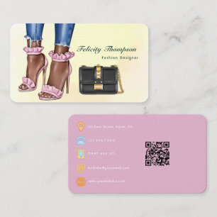 Pink and Gold Fashion Designer QR Code Business Ca Business Card