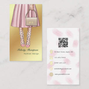 Pink and Gold Fashion Rag Trade QR Code Business Card