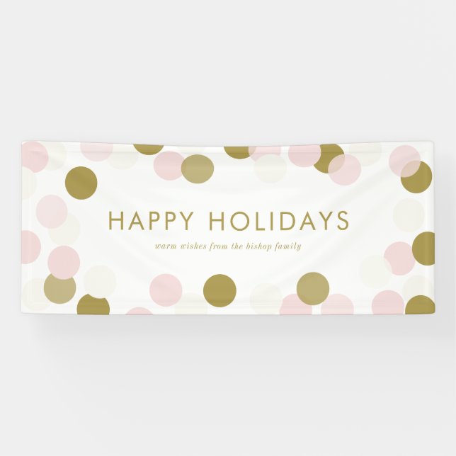 PInk and Gold Festive Confetti Dots Happy Holidays Banner (Horizontal)